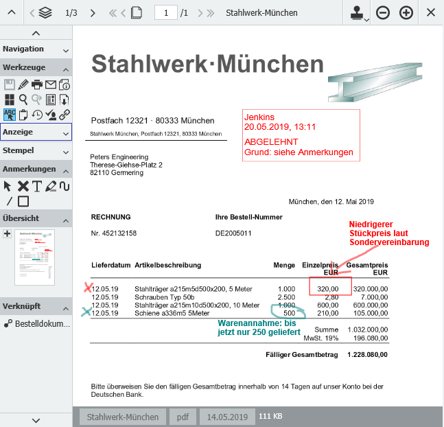 Dokument mit Anmerkungen